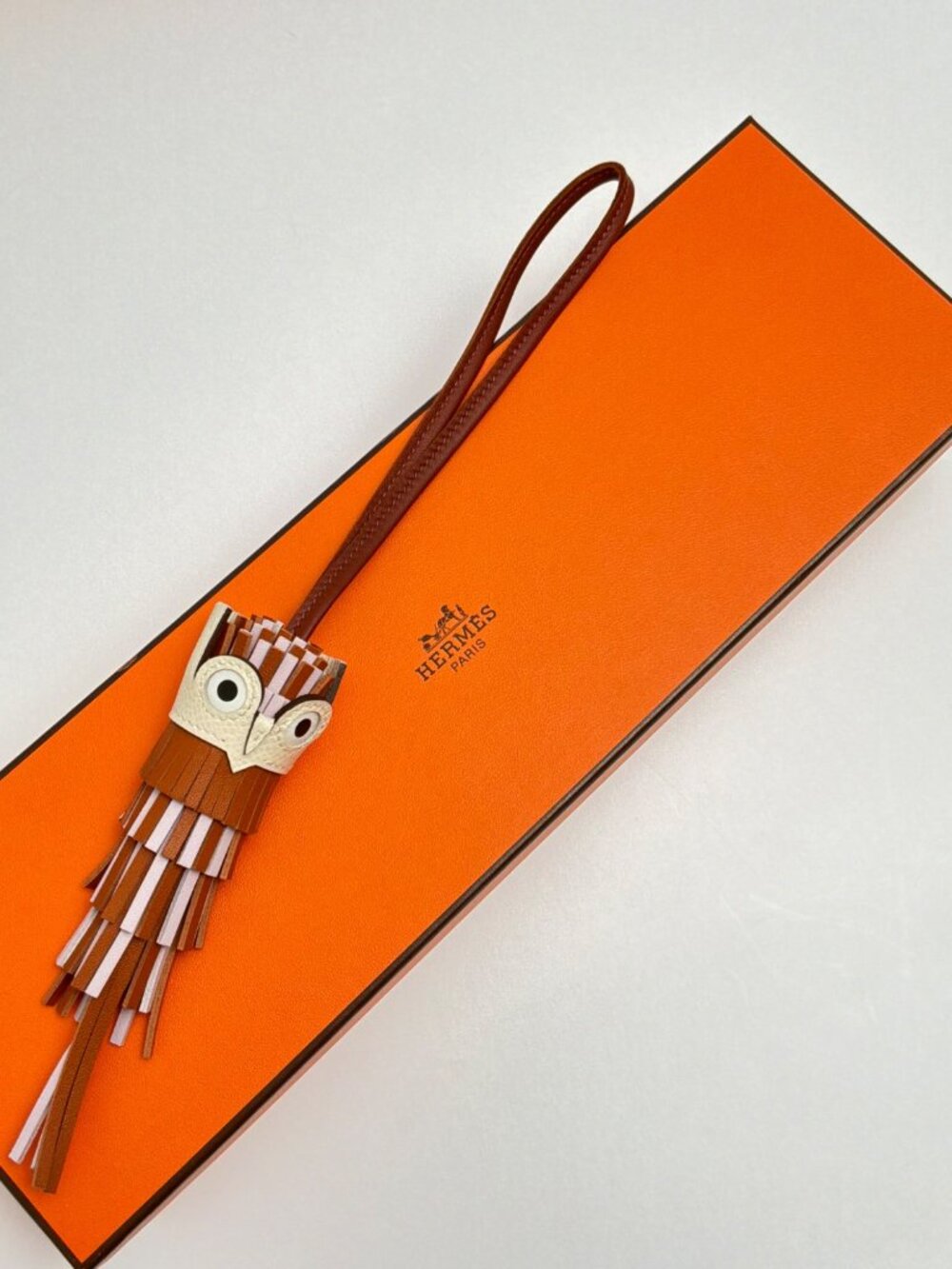 HERMES Chouette Owl Charm Pain D'Epice, Mauve Pale, Sienne & Nata in Swift Leath